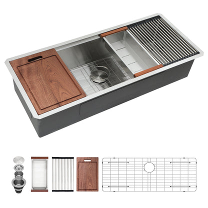 Undermount Workstation Kitchen Sink Stainless Steel Single Bowl