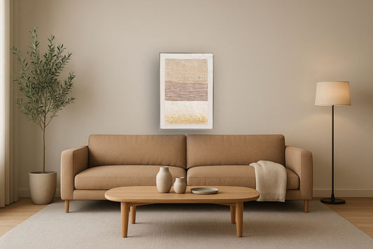 Golden Texture Harmony - 28" x 40" Framed Wall Art - Beige
