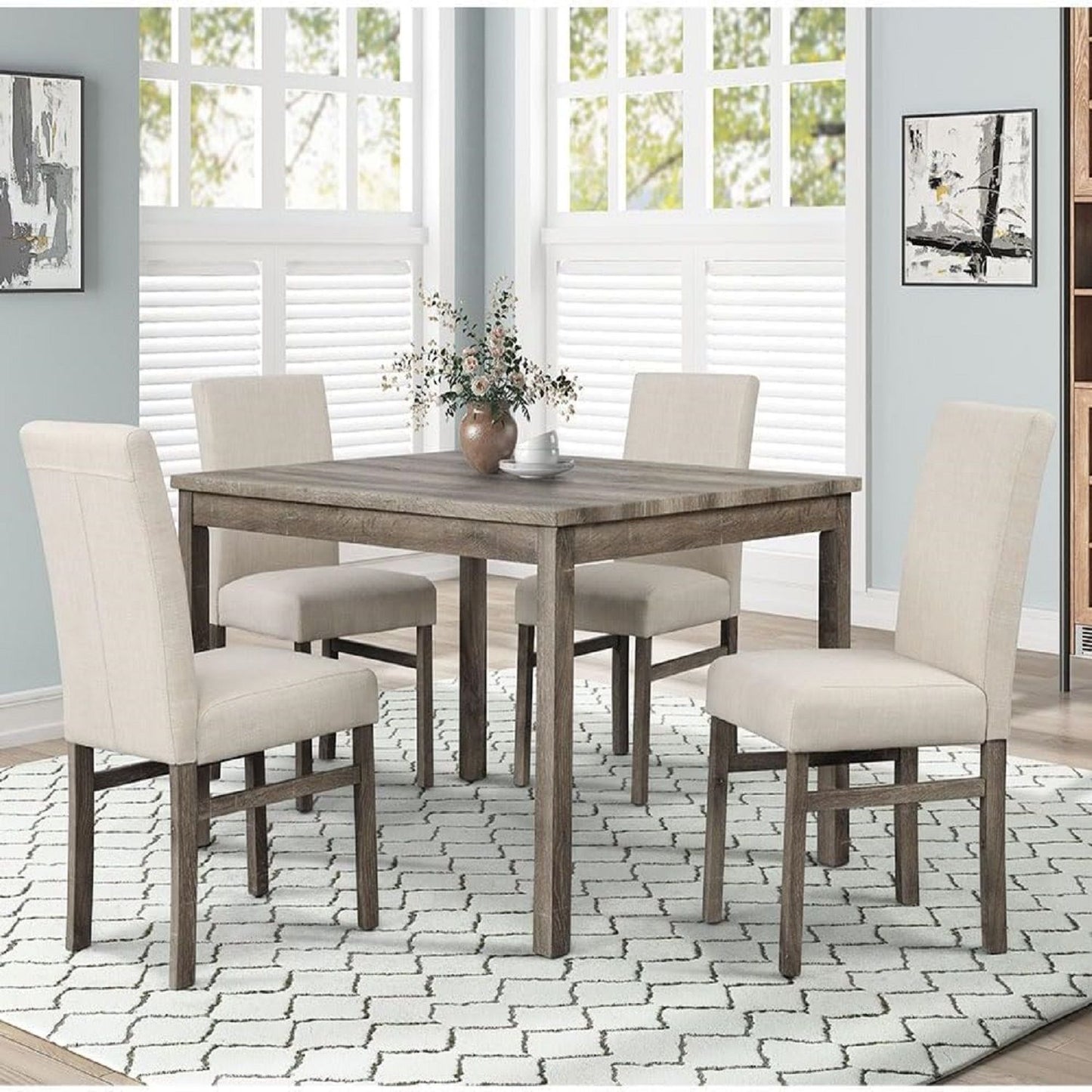 5 Piece Transitional Dining Set With Table And Upholstered Chairs