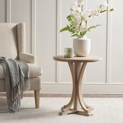 Accent Table Round Rustic Ash Veneer Reclaimed Wheat - Natural
