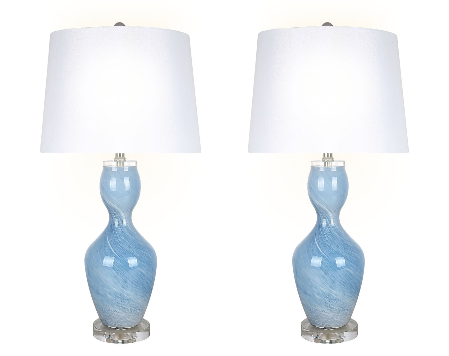 "Azure Elegance" Art Glass Table Lamp (Set of 2) - Blue Art Glass