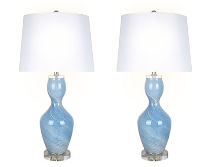 "Azure Elegance" Art Glass Table Lamp (Set of 2) - Blue Art Glass