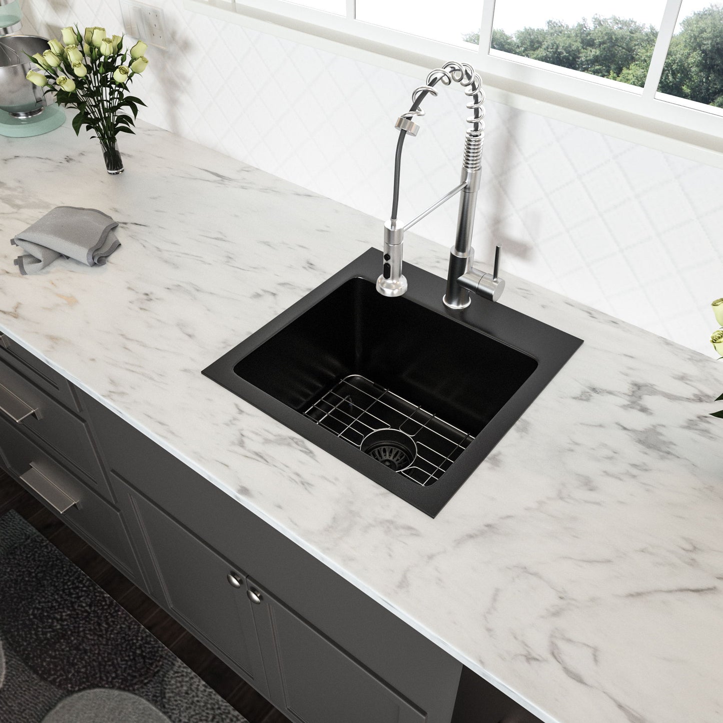 Topmount 16G Stainless Steel Kitchen Sink Deep Single Bowl - Gunmetal Black
