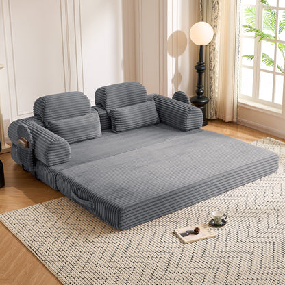 Convertible Sleeper Sofa With & Side Storage Pocket, Foldable Upholstered Couch For Living Room