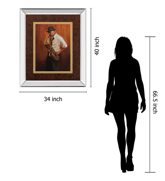 Sax Man By Delancy - Mirror Framed Print Wall Art - Orange