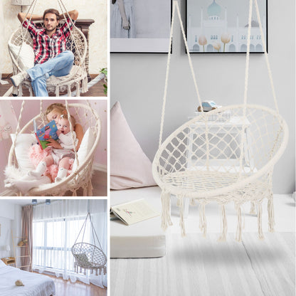 Macrame Hanging Hammock Chair, Rope Swing For Indoor And Outdoor Use