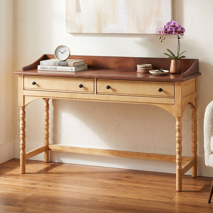 Writing Desk With 2 Storage Drawers, Workstation For Living Room - Brown / Natural