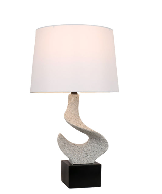 Sculpted Waves Resin & Metal Table Lamp (Set of 2) - White Stone / Matte Black