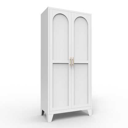 2 Shapely Doors Cabinet Metal Storage Cabinet With Doors And Adjustable Shelves For Bedroom Living Room - White