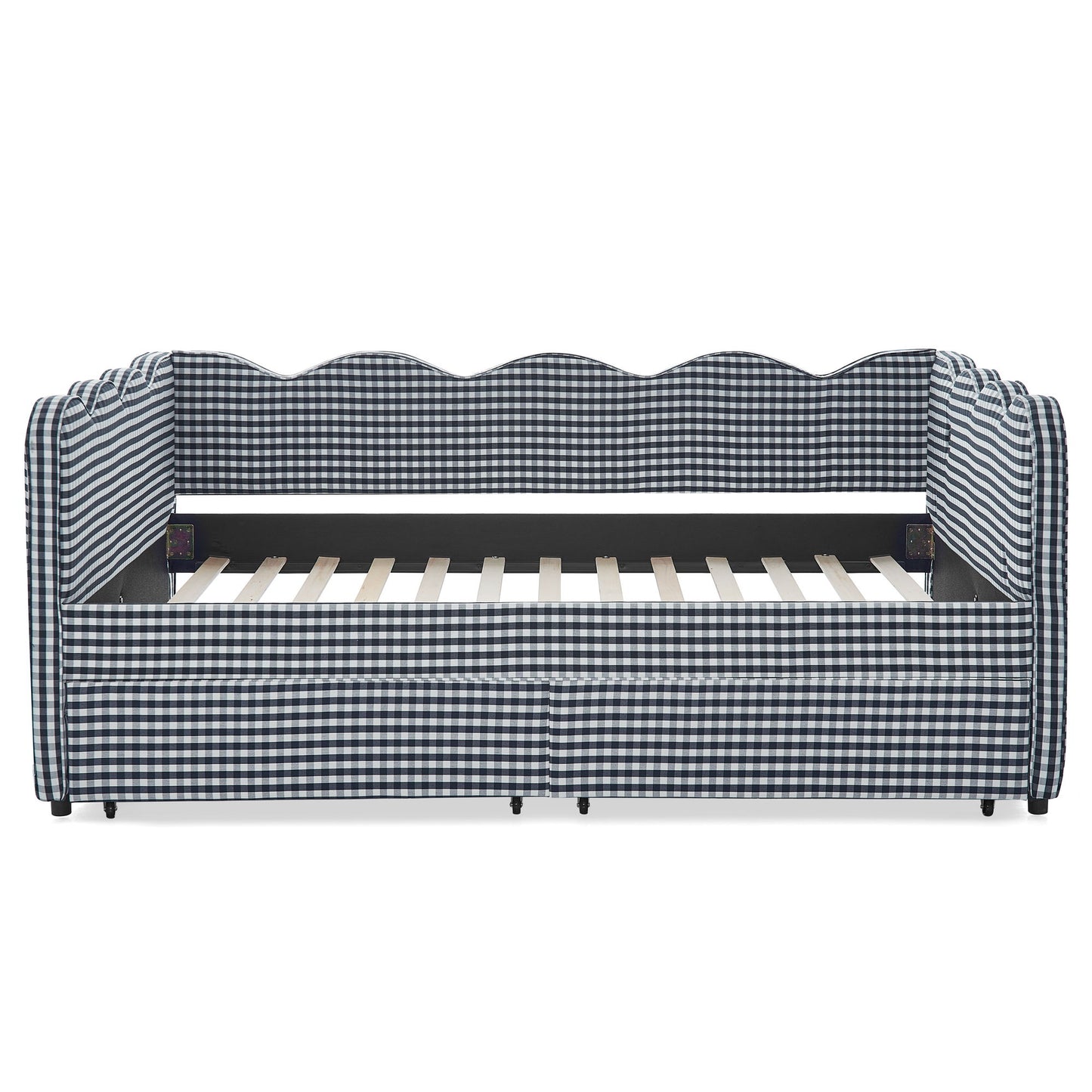 Gingham Daybed With USB Charging Port, Wave-Shaped Design