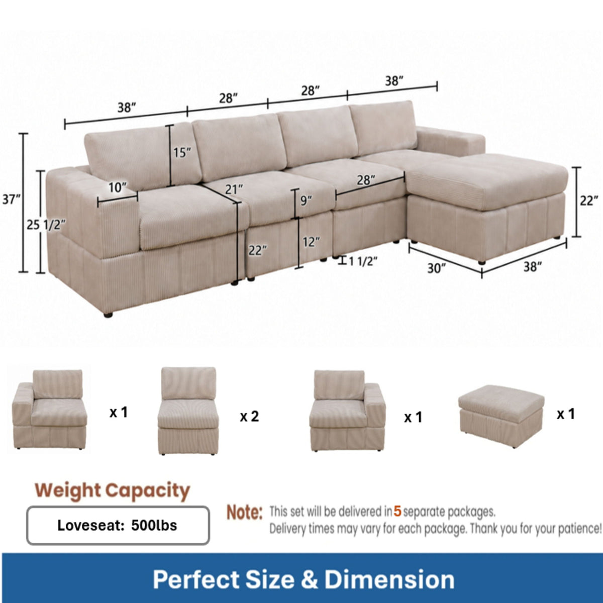 Modular Sectional Sofa, Reversible Set