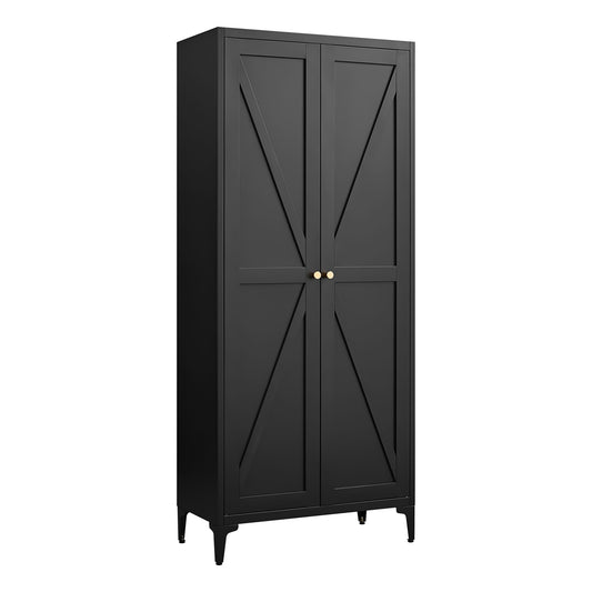 Adjustable 2 Door Kitchen Pantry Cabinet With Striped Design