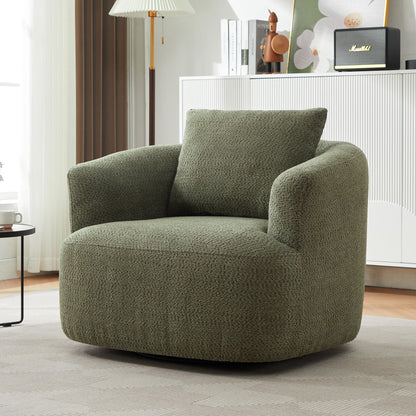 360° Swivel Barrel Sofa Chair With Throw Pillow, Upholstered Accent Chair
