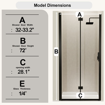 Semi Frameless Bifold Pivot Shower Door, Reversible Installation
