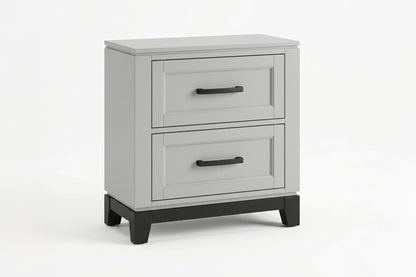Bedside Table White And Gray 1 Piece Nightstand, 2-Drawers Storage Bedroom Furniture Transitional Style