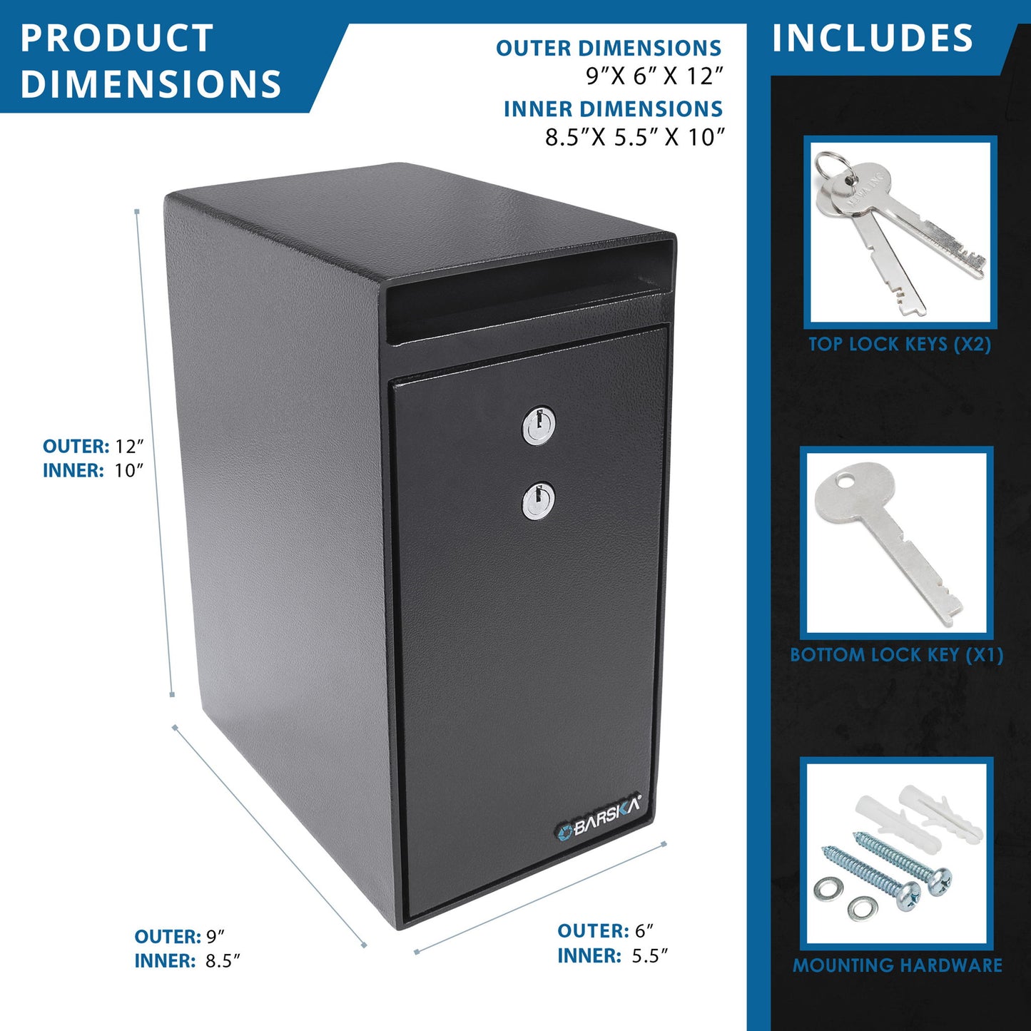 0 27 Cu Ft Dual Key Depository Safe - Black