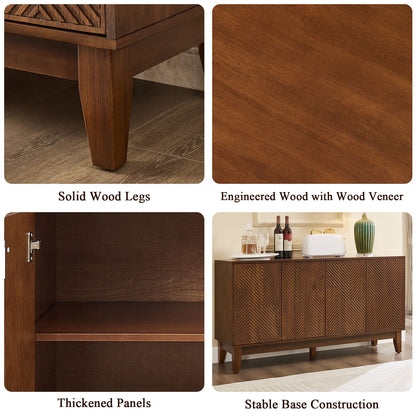 TV Stand & Carved Geometric Doors, Storage Cabinet For Living Room - Walnut