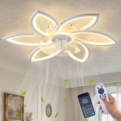 30" Flower 6 Speed Ceiling Fan With Remote Controlled LED Lights, Low Profile Flush Mount Fan