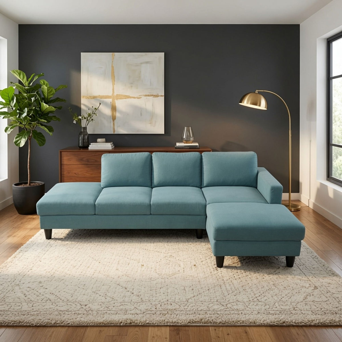 L - Shaped Sectional Sofa With Chaise & Ottoman