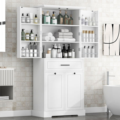 Freestanding Bathroom Storage Cabinet With Doors, Drawers, And Tilt Out Laundry Hamper - White