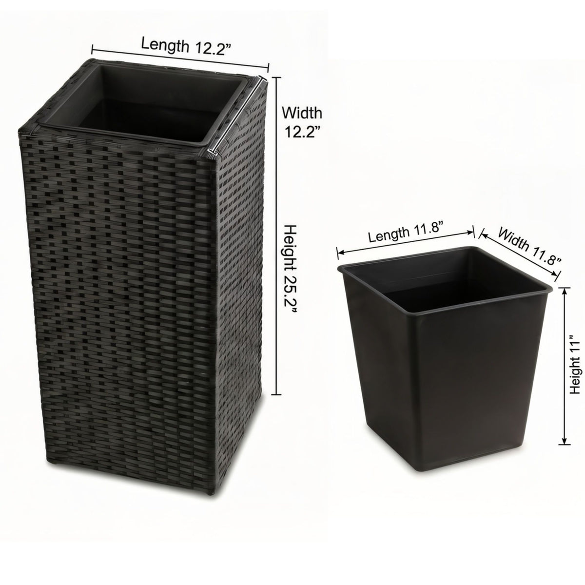 Solhome - Square Planter Box For Patio - Black