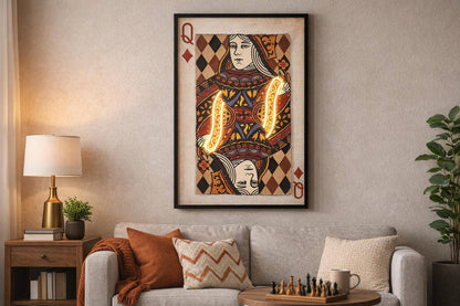 Royal Card IV Hand-Embellished LED Canvas In Frame - Red / Ivory
