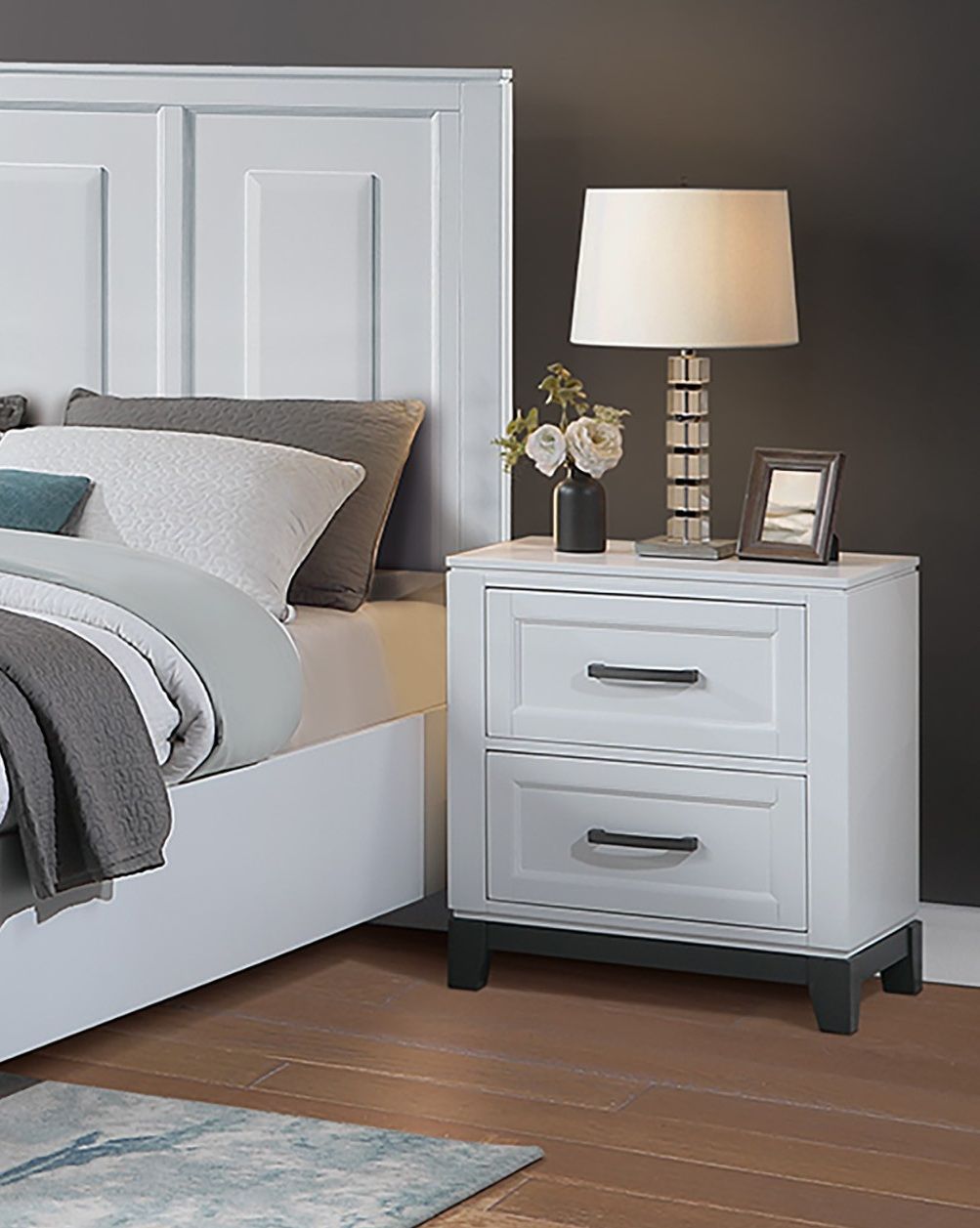 3 Piece Bedroom Furniture Panel Headboard White Queen Size Bed With Underbed Drawers Nightstands Wooden
