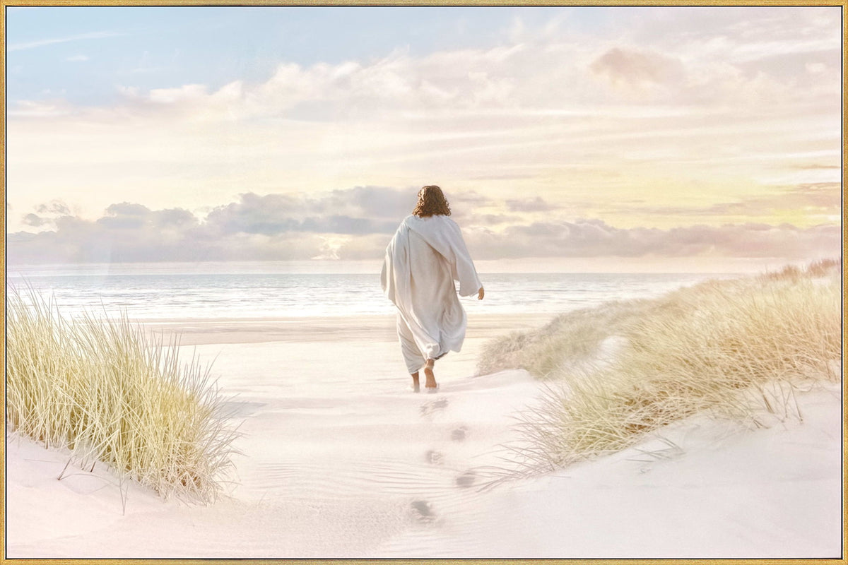 Footsteps Toward Light - 48 X 32 - High Gloss Canvas In Frame - Cream