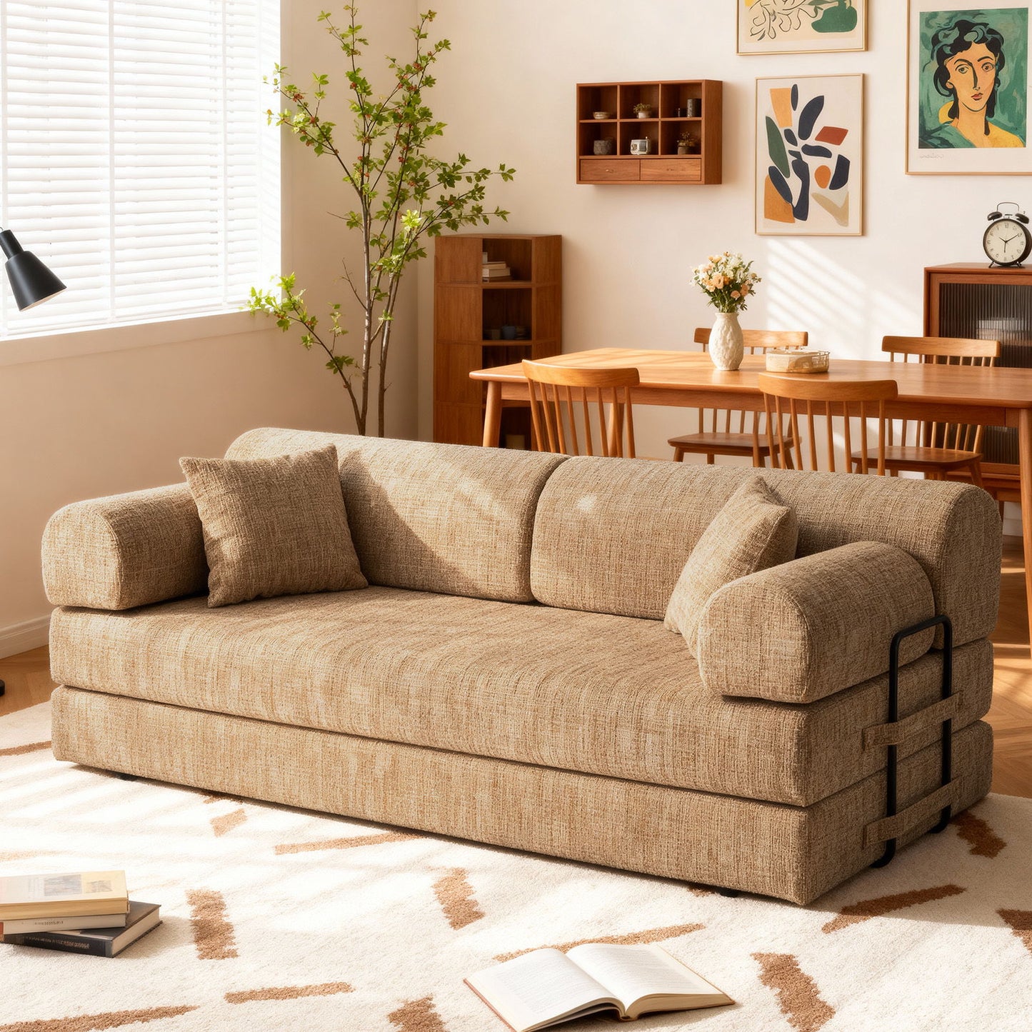 Modern 2 Tone Fabric Convertible Sleeper Sofa Bed