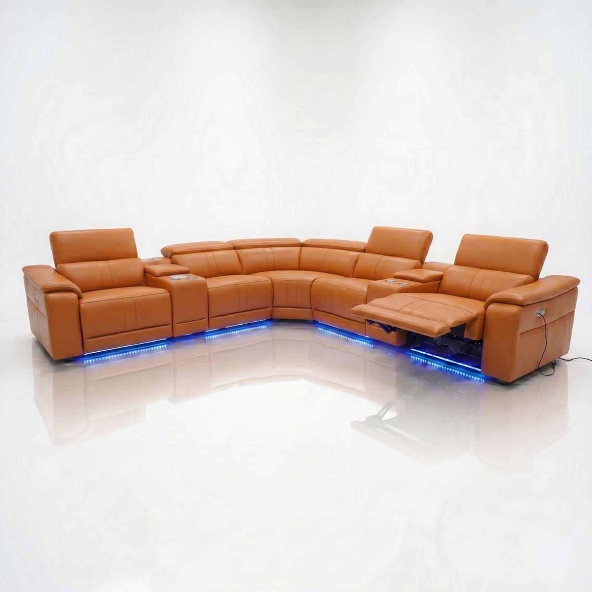 L - Shaped Recliner Sectional Sofa With Bluetooth Speakers, Wireless Charging, LED Lights