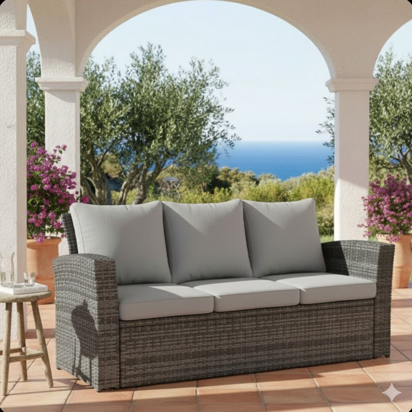 All-Weather Wicker 3 Seat Patio Sofa With Thick Cushions