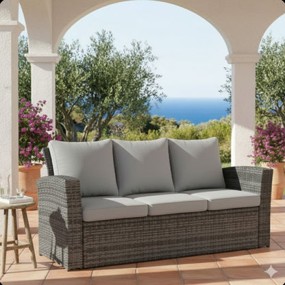 All-Weather Wicker 3 Seat Patio Sofa With Thick Cushions