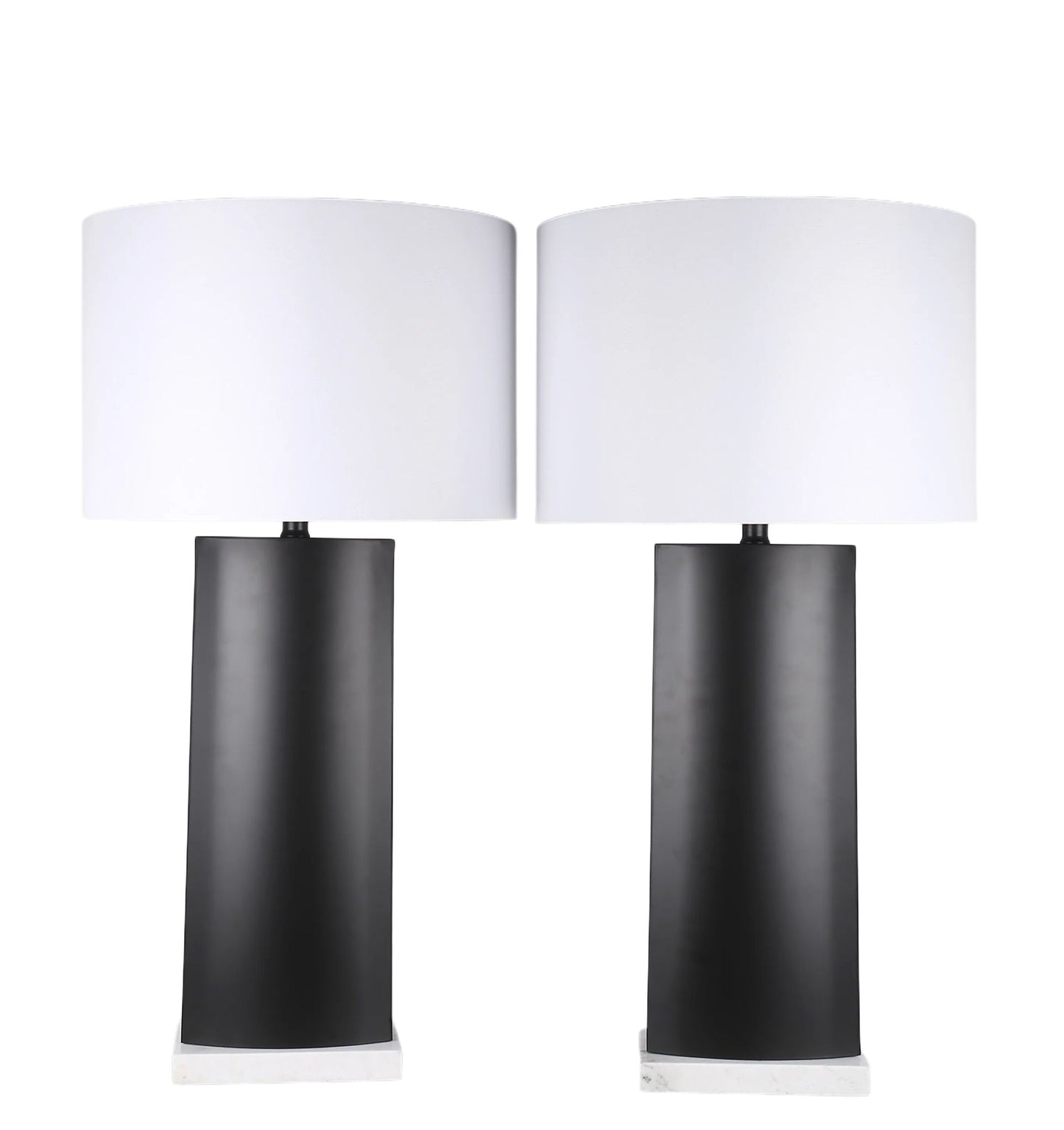 Monolith Aura Metal & Marble Table Lamp (Set of 2) - Matte Black / White Marble