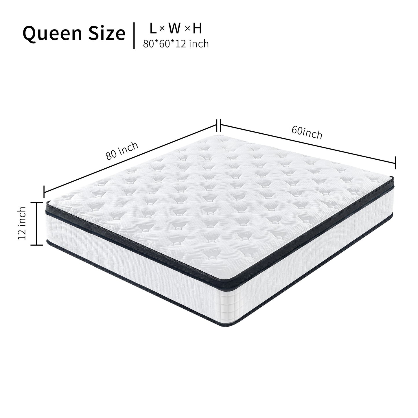12" Hybrid Mattress Individual Pocket Spring, 7 Zoned Memory Foam