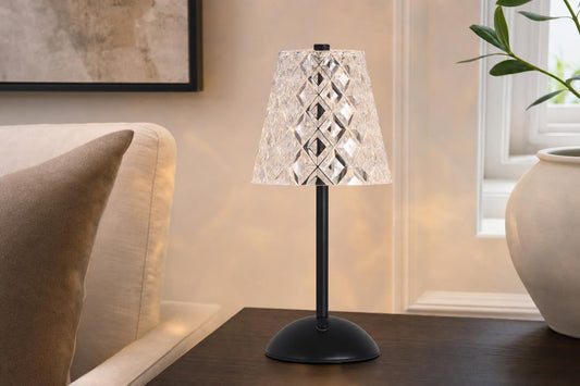 "Crystal Radiance I" Rechargeable LED Metal Accent Lamp (Set of 2) - Matte Black / Clear Gray