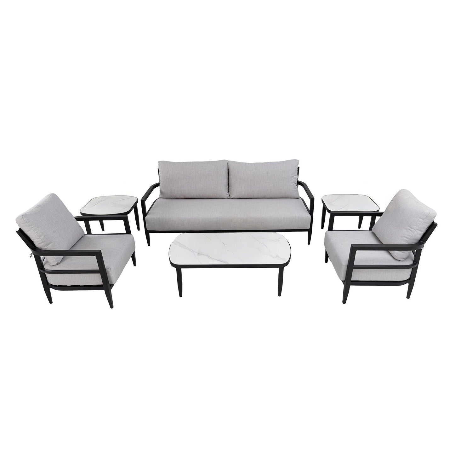 Outdoor Conversation Set With Chairs, Bench Sofa, Tables, Sunbrella Cushions