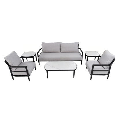 Outdoor Conversation Set With Chairs, Bench Sofa, Tables, Sunbrella Cushions