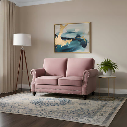 Loveseat Sofa With Nailhead Detail & Turned Legs, 2 Seater Upholstered Couch