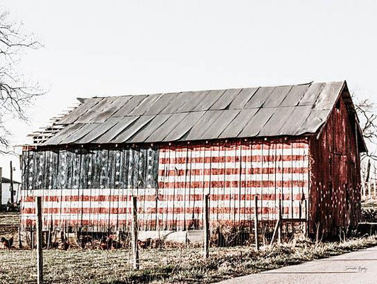 American Flag Barn By Jennifer Rigsby (Small) - Gray