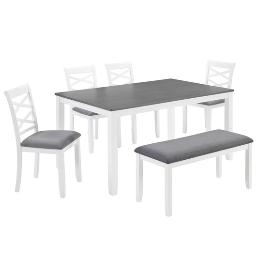 Elegant 6 Piece Dining Table Set With 4 Chairs And Bench