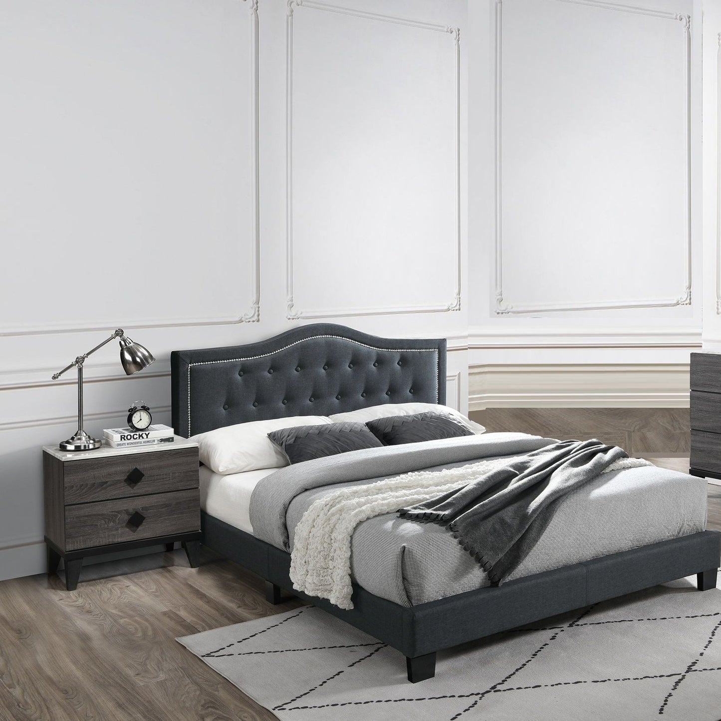 European Style Bed, Button Tufted Headboard