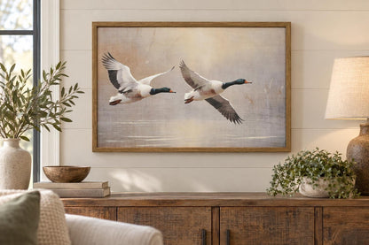 Marshland Flight I - 30 X 20 - Hand-Embellished Canvas In Frame - Beige