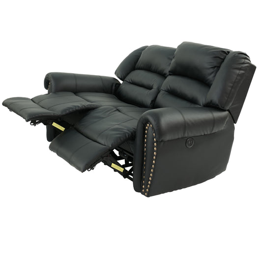 Plush Relax Power Reclining Loveseat 2 Seat Couch With USB Charging Armrest Cushion Living Room Furniture - Black