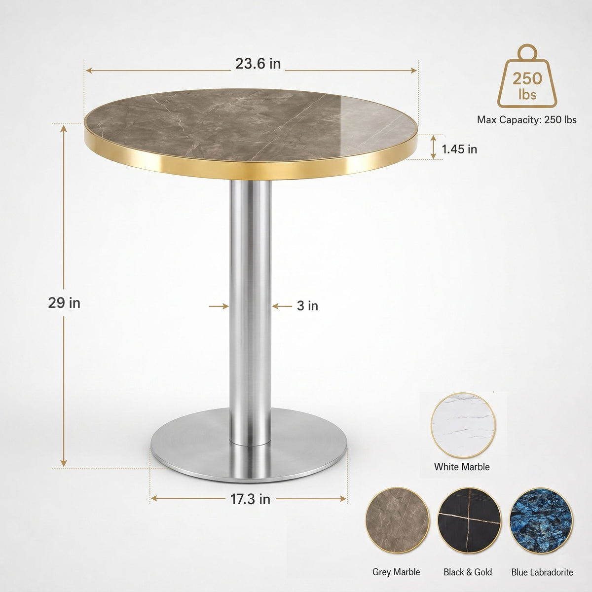Round Bistro Table, Compact For Kitchen - Gray / Gold / Silver