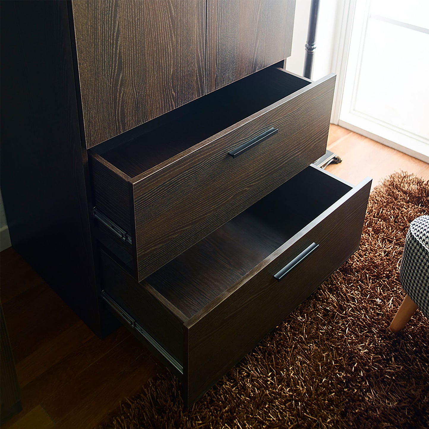 Brook - 2 Door Closet With 2 Drawers And Hanging Bars - Dark Brown