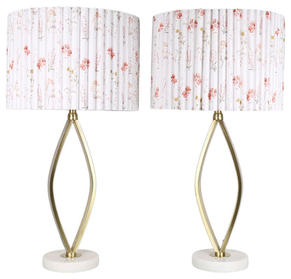 Meadow Silhouette - 29 X 15 - Metal Table Lamp (Set of 2) - Soft Gold, White Marble