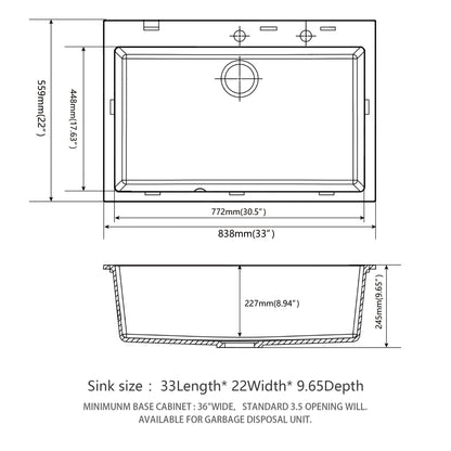 Kitchen Sink Granite Composite Drop In Sink With Durable Material - Black