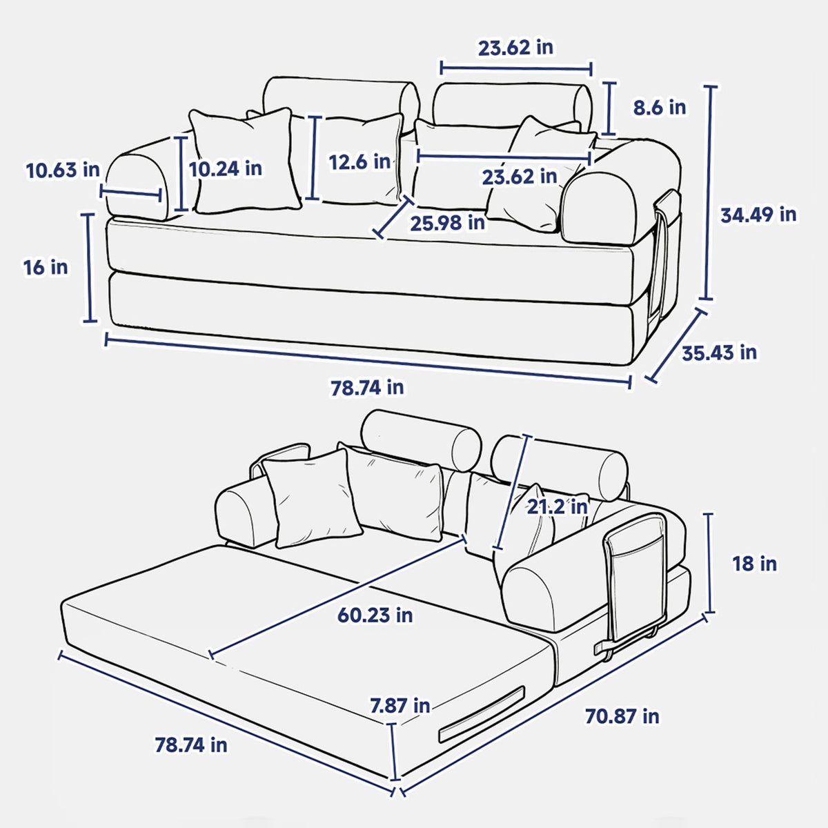 Convertible Sleeper Sofa Bed With High Density Compressed Sponge For Living Room - Red Striped