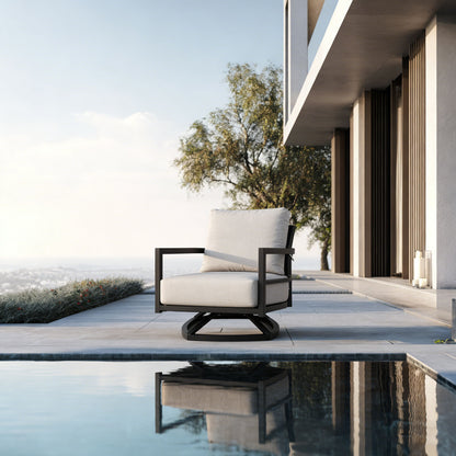 Outdoor Swivel Lounge Chair With Sunbrella Cushion, Weather Resistant - Ember Black