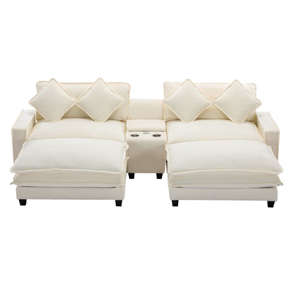 Sectional Sofa Upholstered Sofa With Two Removable Ottoman, Two USB Ports, Two Cup Holders And Large Storage Box For Living Room